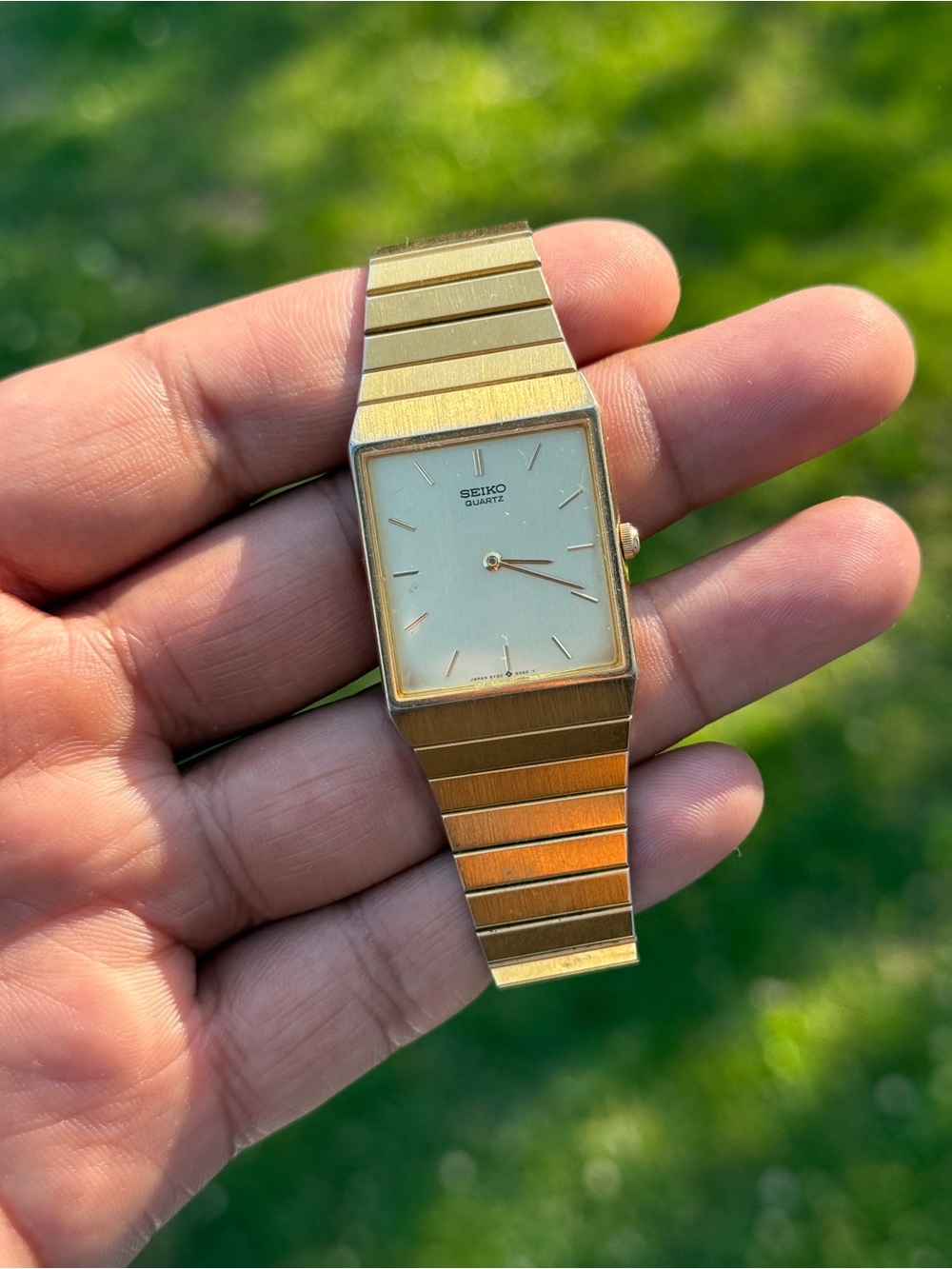 Seiko Tank-Style Men's Vintage Gold Tone Quartz Watch